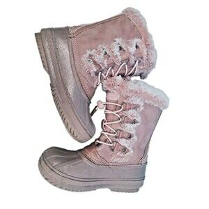 London Fog Girls Pink Glitter Winter Duck Boots Faux Fur Cold Weather Shoes Size